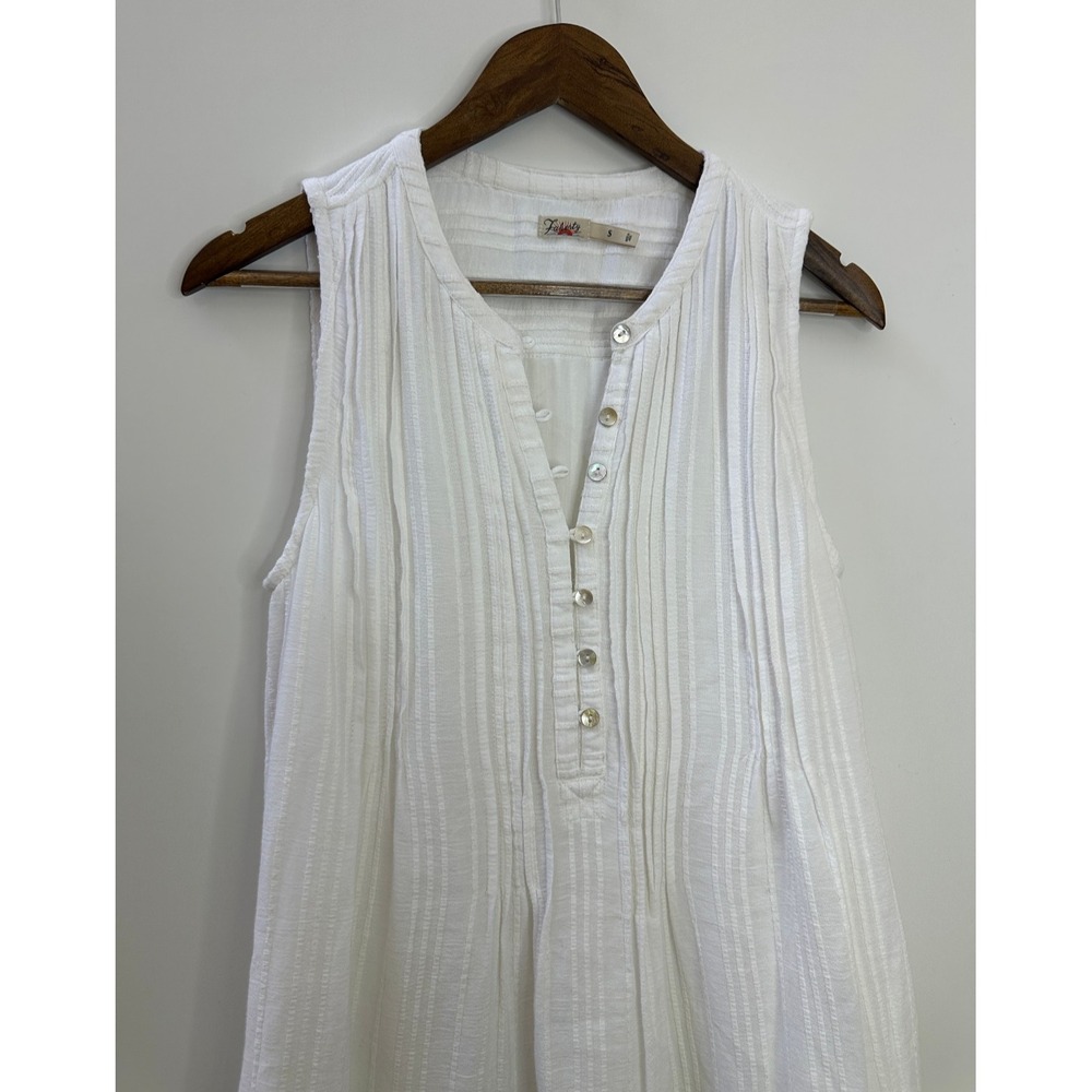 Faherty Isha Pintuck Organic Cotton Shift Dress Sleeveless White Women's Small - Picture 4 of 15